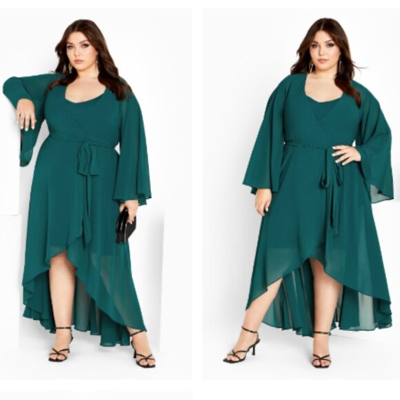 New Elegant Teal Wrap Dress / Size 14 - Picture 9 of 10